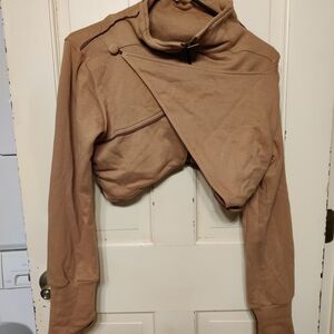 Tan Cropped Jacket with Unique Design